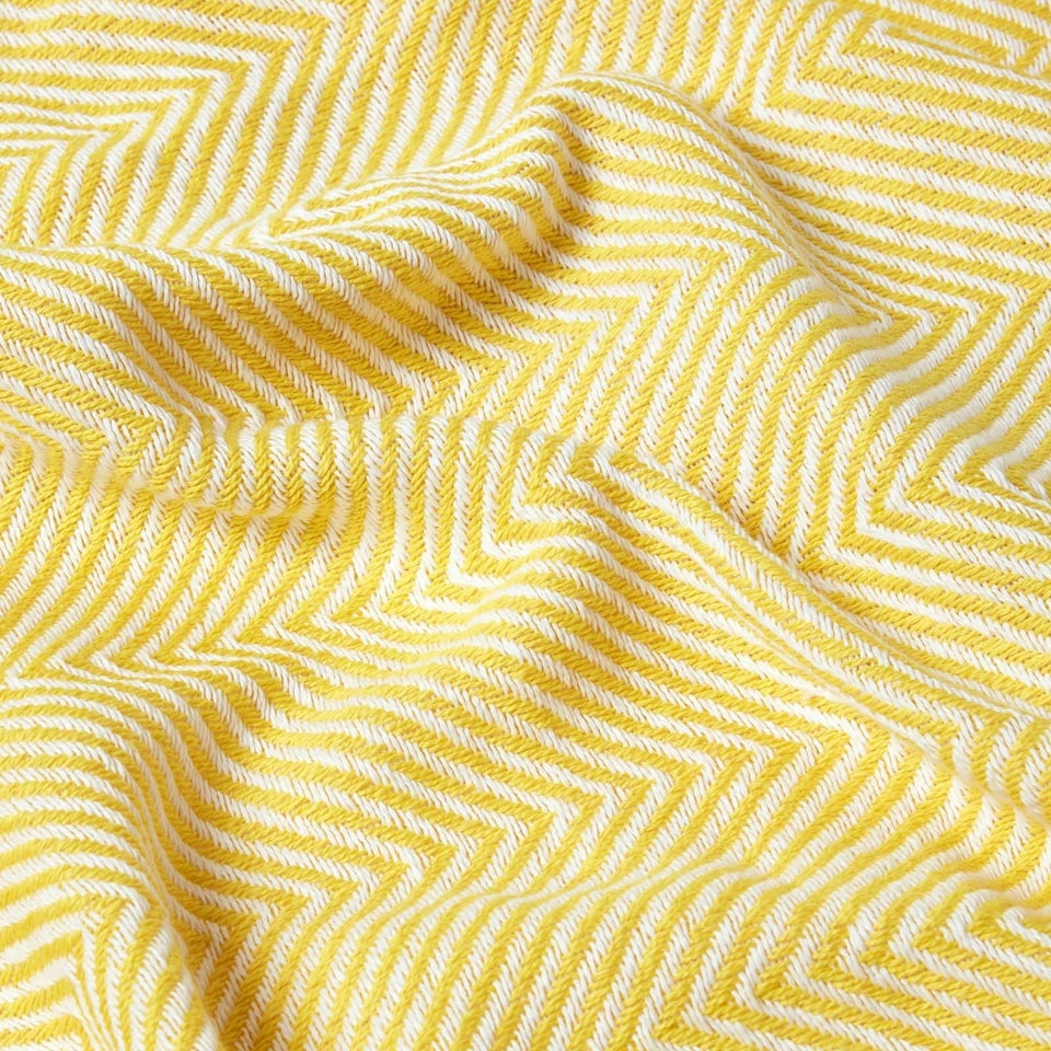 image 1 of Homescapes Cotton Halden Chevron Yellow Throw - 225 x 255 cm | Multi