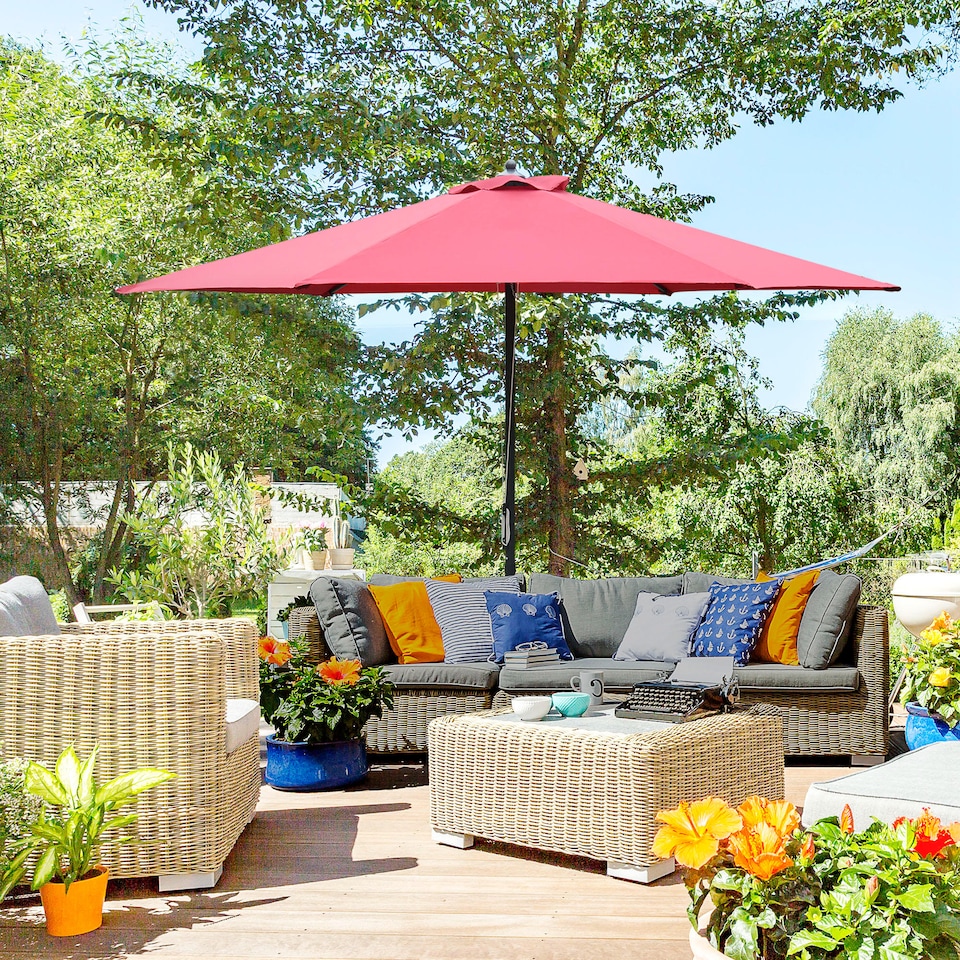 image 1 of Outsunny 2.8m Garden Parasol Umbrella, Round Outdoor Market Table Umbrella Sun Shade Canopy, Wine Red