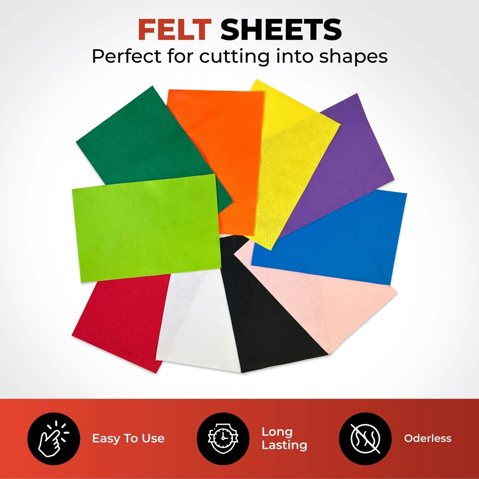 image 1 of Pack of 10 A4 Coloured Felt 180gsm Sheets | White | White | A4 | 1