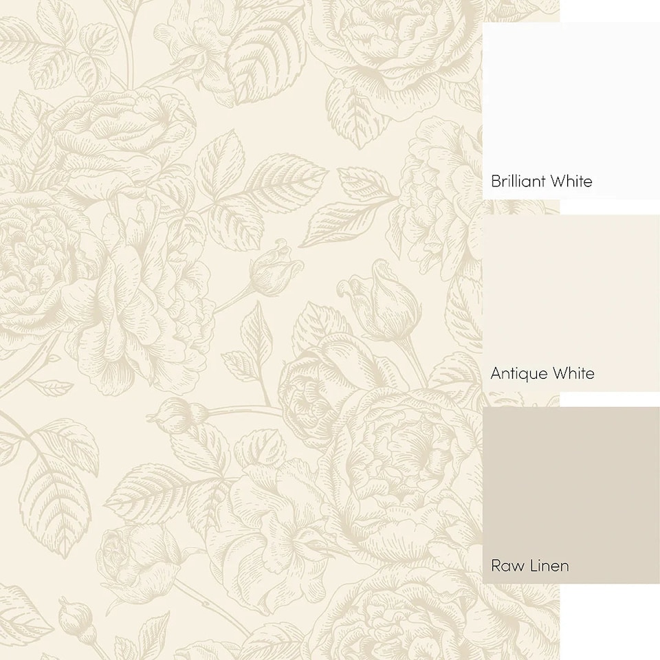 image 1 of Gentle Roses Full Wall Mural in Mushroom and Cream | Cream | Mushroom And Cream | Large (300cm x 240cm)