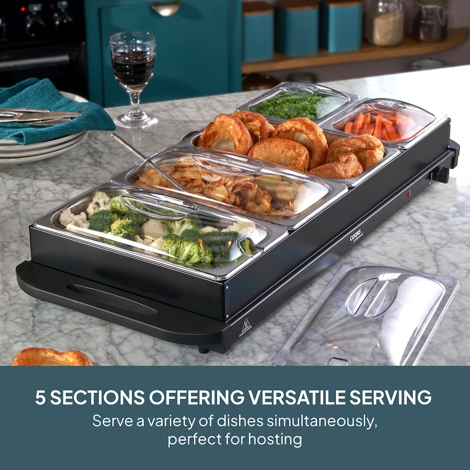 image 1 of Cooks Professional 5-Section Buffet Warmer 9.6L with Hotplate Function | Black | 5-Section
