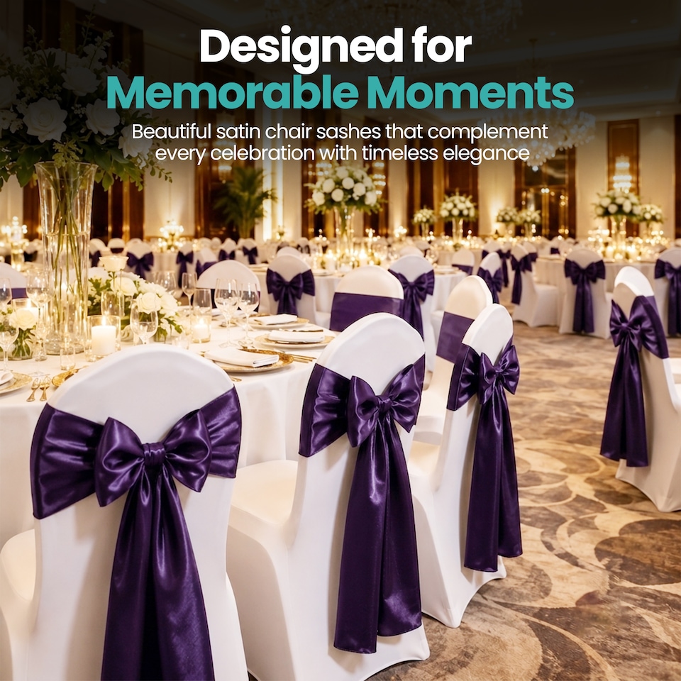 image 1 of 7"x108" Satin Chair Sash, Chair Sashes Hammed Edges Bow Tie - 1pc