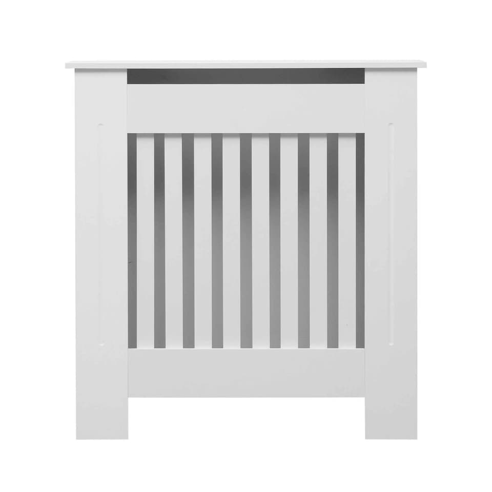 image 1 of Oypla Small White Wooden Slatted Grill Radiator Cover MDF Cabinet