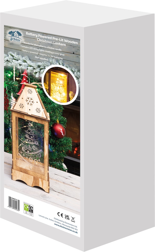 image 1 of St Helens LIGHT BROWN WOODEN CHRISTMAS LANTERN  WITH PERSPEX