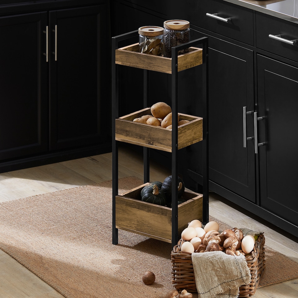 image 1 of SoBuy 3-Tier Slim Bathroom Storage Cabinet, Brown & Black, 11.0x7.9x29.1 in, 4 kg - FRG226-F