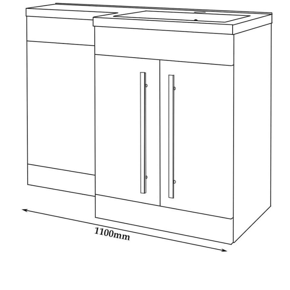 image 1 of Bathroom Right Handed 2 Door Combination Unit with L Shape Basin 1100mm Wide (Nexus) - White - Brassware Not Included | White | White | 1