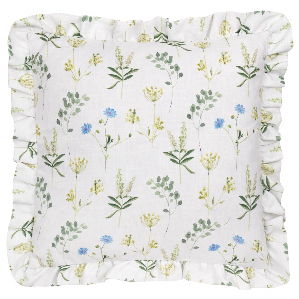 image 1 of Wylder Meadow Ruffle Floral Cushion, White/ Cornflower, 50 x 50cm