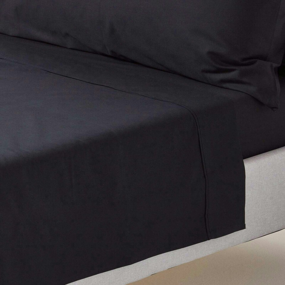 image 1 of Homescapes Black Egyptian Cotton Flat Sheet 200 TC, Single Black | Single