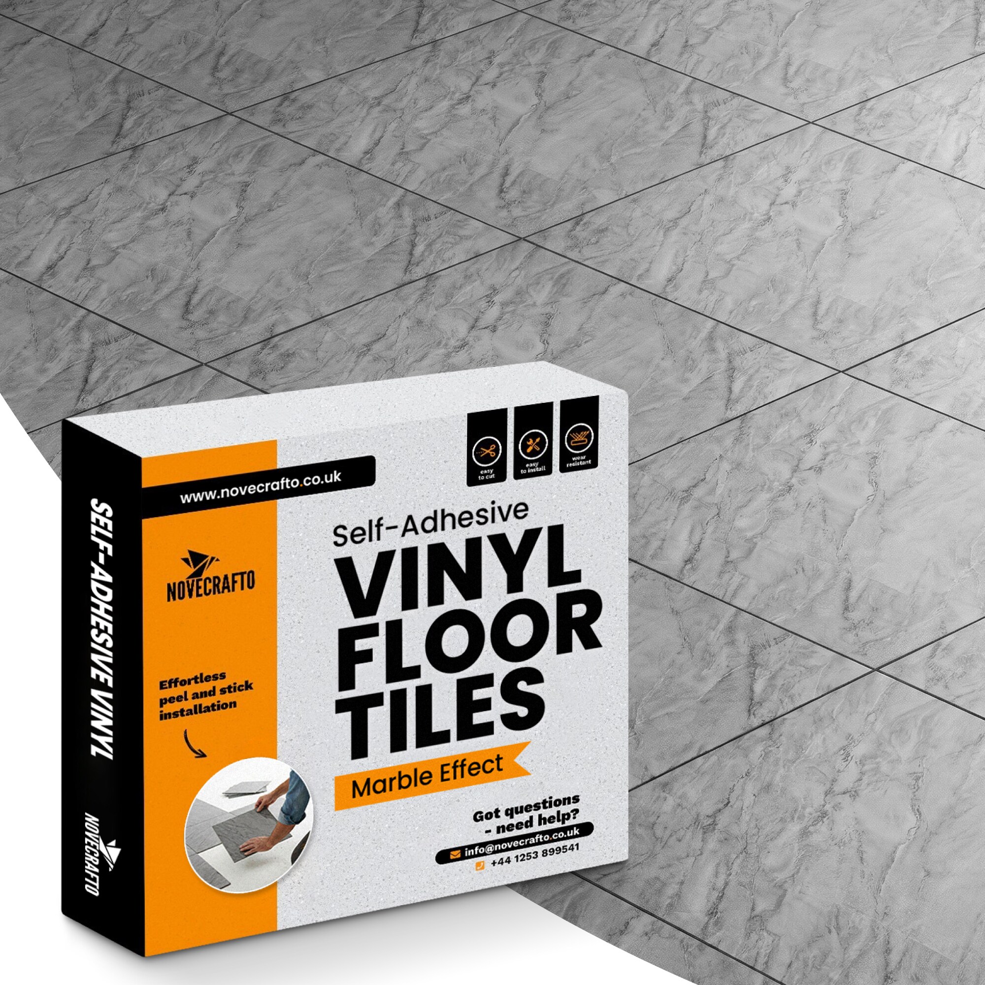 Vinyl Floor Tiles Self Adhesive – 30 Pack Covers 30 sqf (2.79sqm) – 12x12in (30.5x30.5cm) Waterproof Peel & Stick Vinyl Flooring for Kitchen, Bathroom & Home | Grey