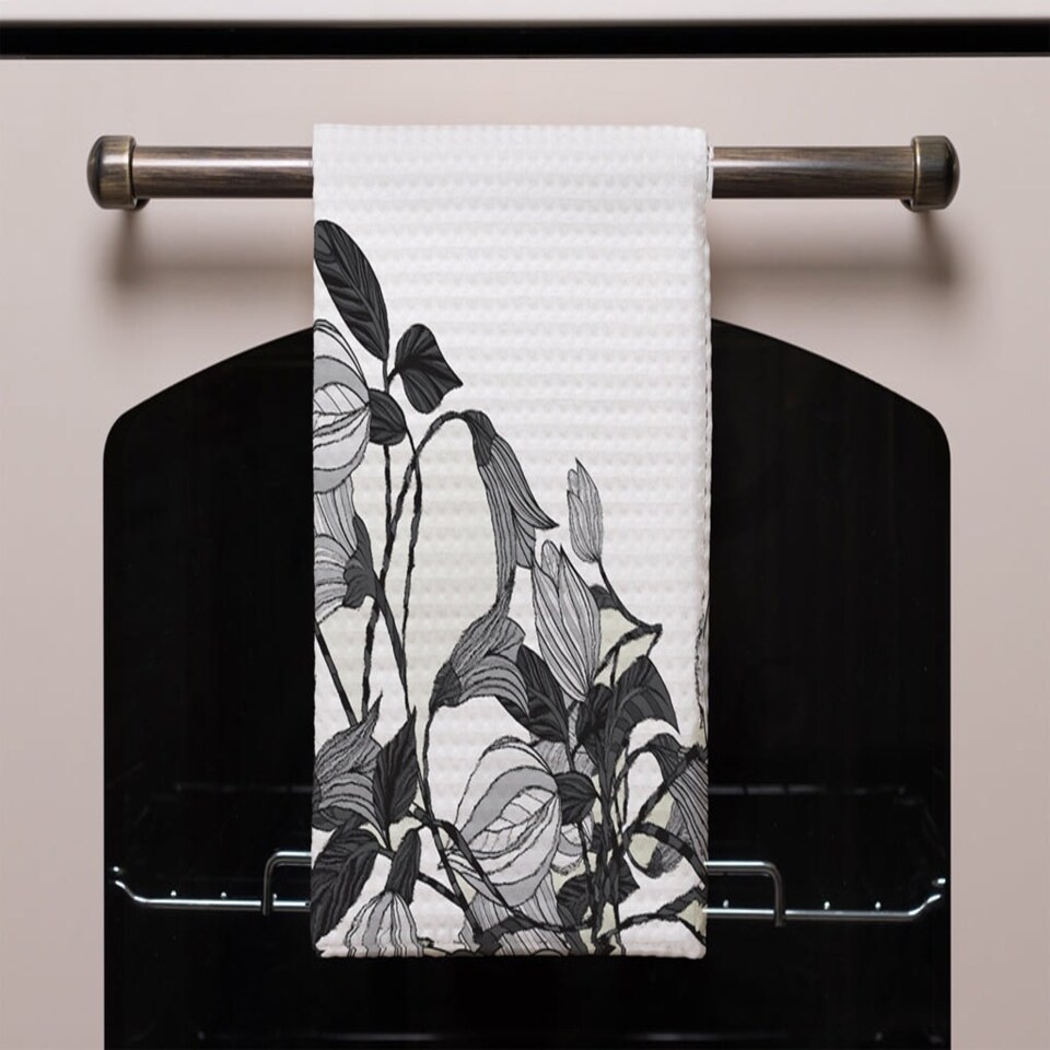 image 1 of Black & White Flower Illustration (Kitchen Towel)