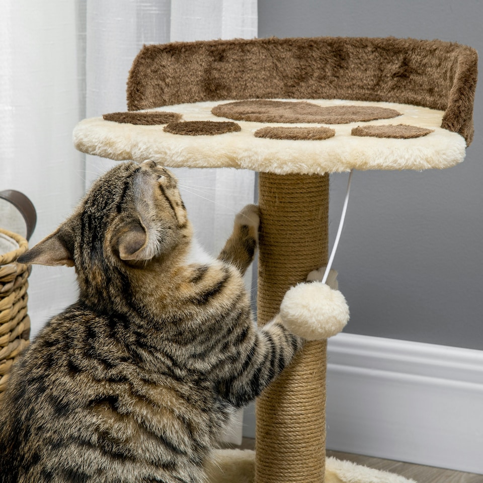 image 1 of PawHut 44cm Cat Tree Tower with Scratch Post, Platforms, Ball, Brown