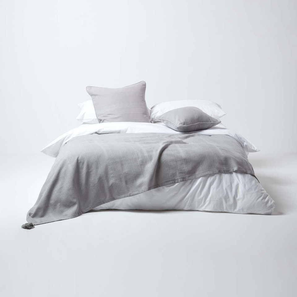 image 1 of Homescapes Cotton Rajput Ribbed Silver Grey Cushion Cover - 60 x 60 cm | Grey | 60 x 60 cm | 1