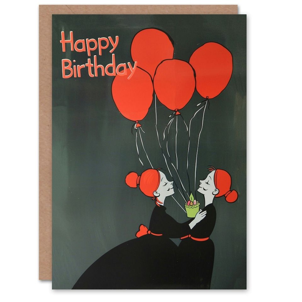 image 1 of Redhead Dark Weird Balloon Cake Woman Her Birthday Card