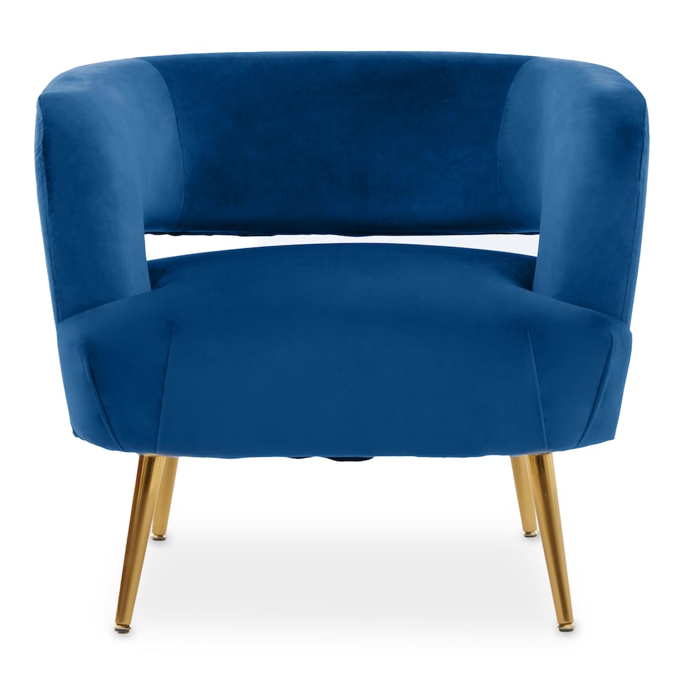 image 1 of Interiors by Premier Blue Velvet Chair with Gold Finish Metal Legs, Backrest Dining Chair, Easy to Clean Armchair
