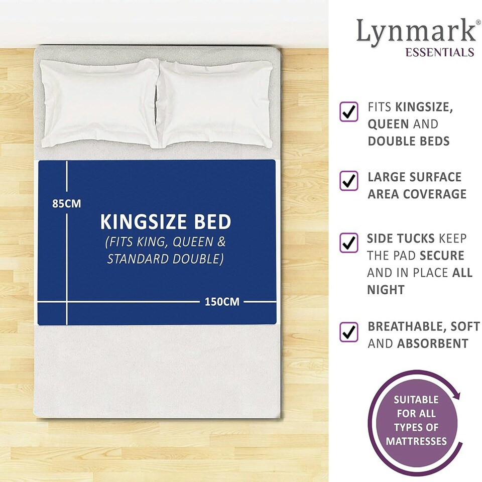 image 1 of Incontinence Bed Pads with Tucks - Washable, Absorbs up to 3L, 85 x 150cm Blue | 1 pack | King