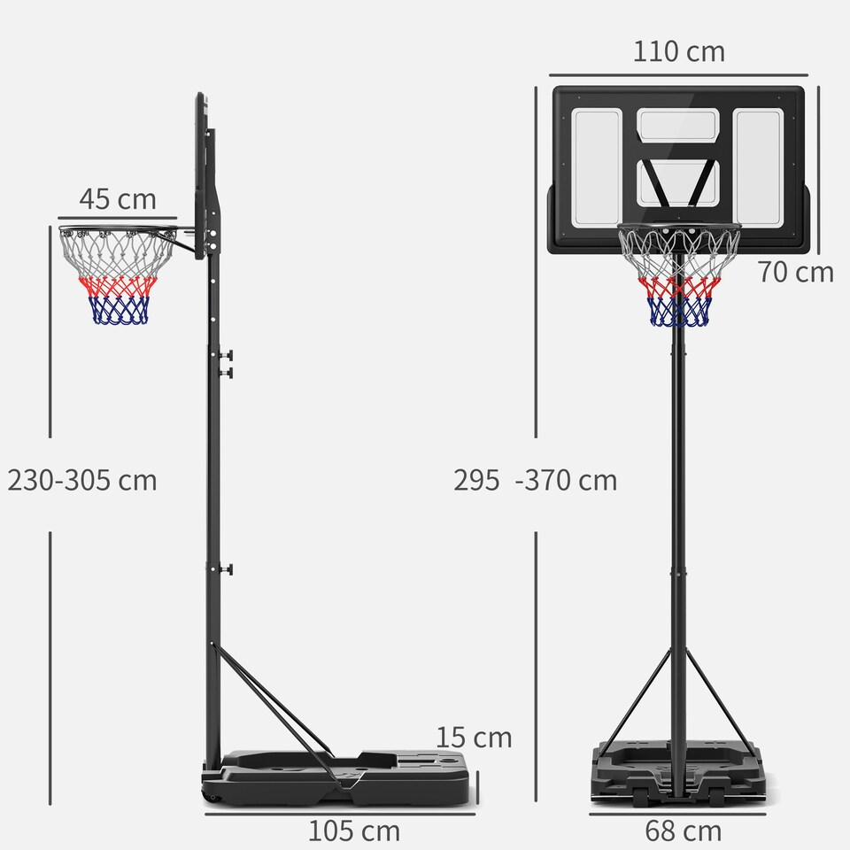 image 1 of SPORTNOW 2.3-3.05m Basketball Hoop and Stand with Base and Wheels