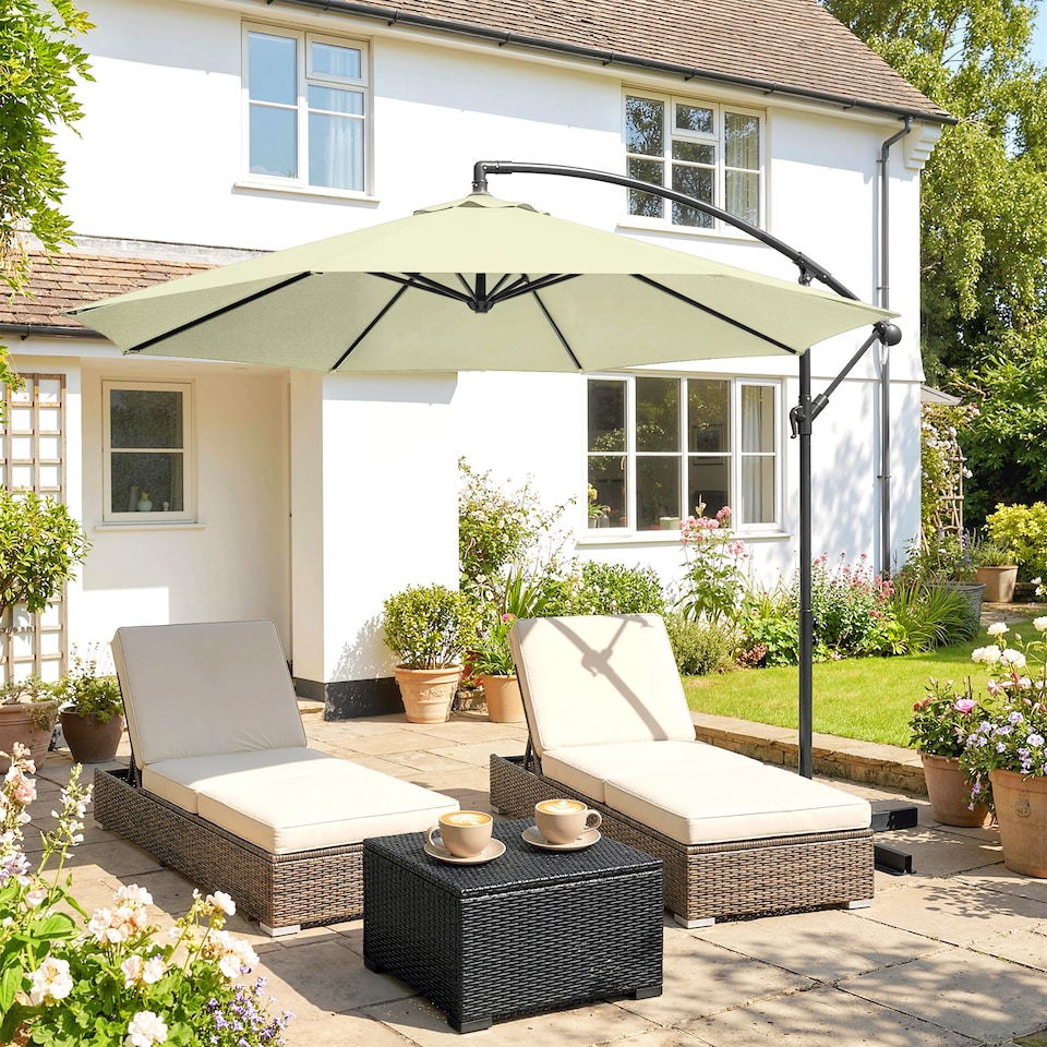 image 1 of Outsunny 3(m) Banana Parasol Cantilever Umbrella Garden | Cream | Beige | 3 m diameter