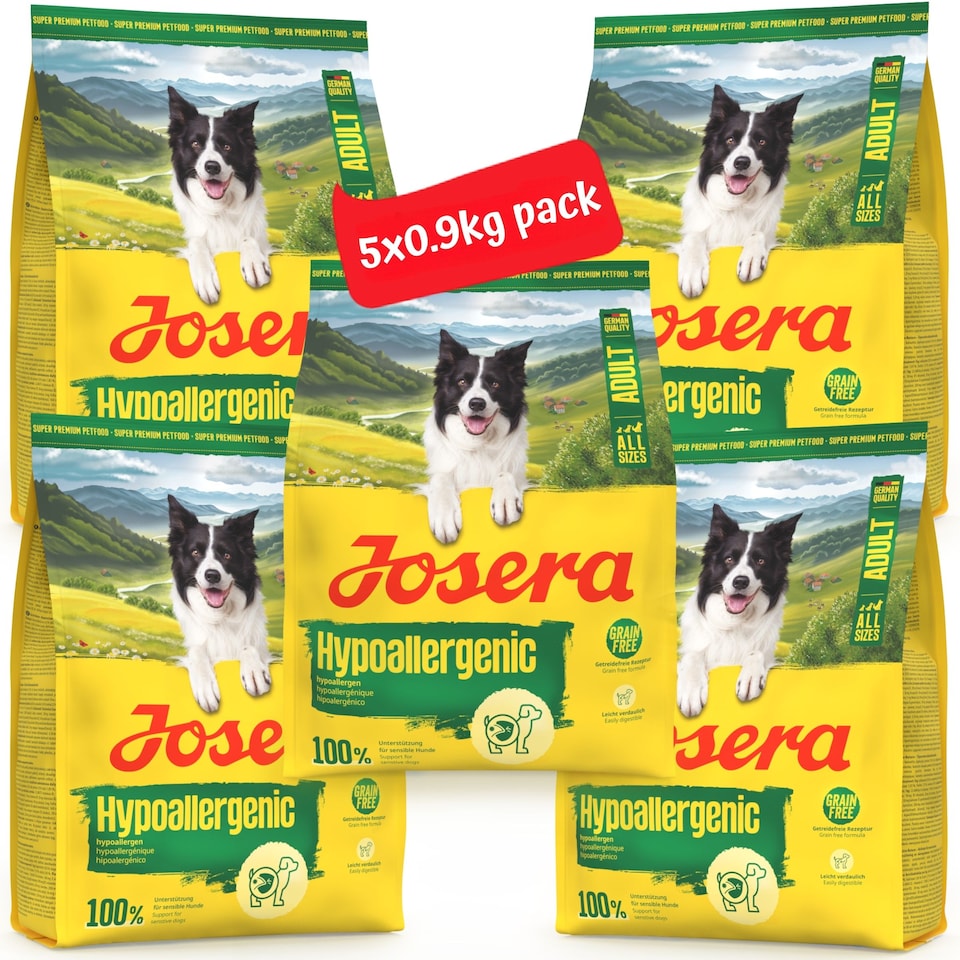image 1 of Josera Adult Hypoallergenic complete dog food | Allergy relief | Sensitive digestion | Novel single animal protein | Grain-free | All breed sizes | 5x0.9kg