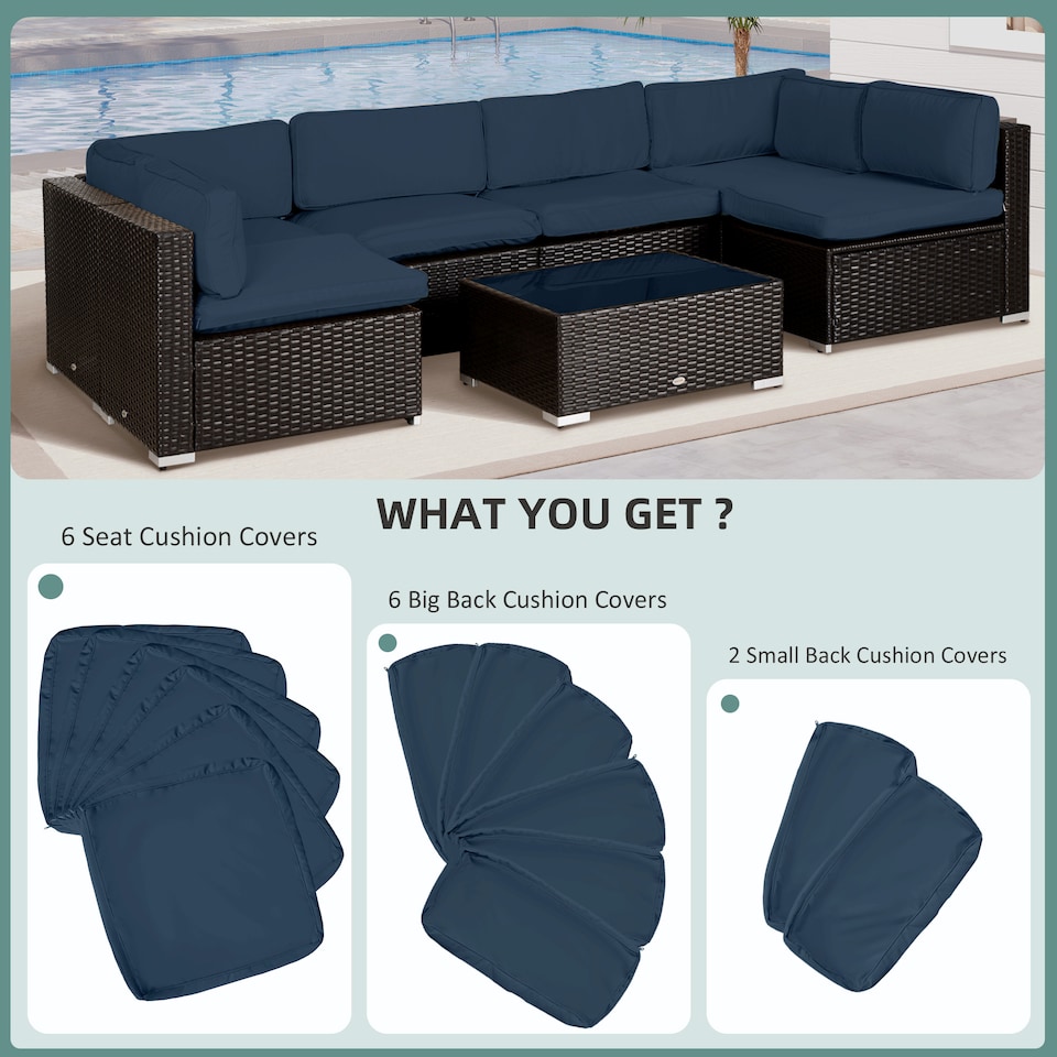 image 1 of Outsunny Garden Rattan Sofa Set Polyester Cover Replacement No Cushion | Blue | Blue | 1