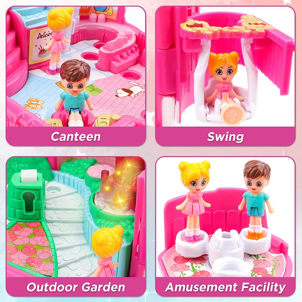 image 1 of Cafe Garden Portable Dollhouse Playset – Mini 3D Doll House with Light & Sound, Garden Swing & Accessories Pretend Play Gift for Kids Ages 3+