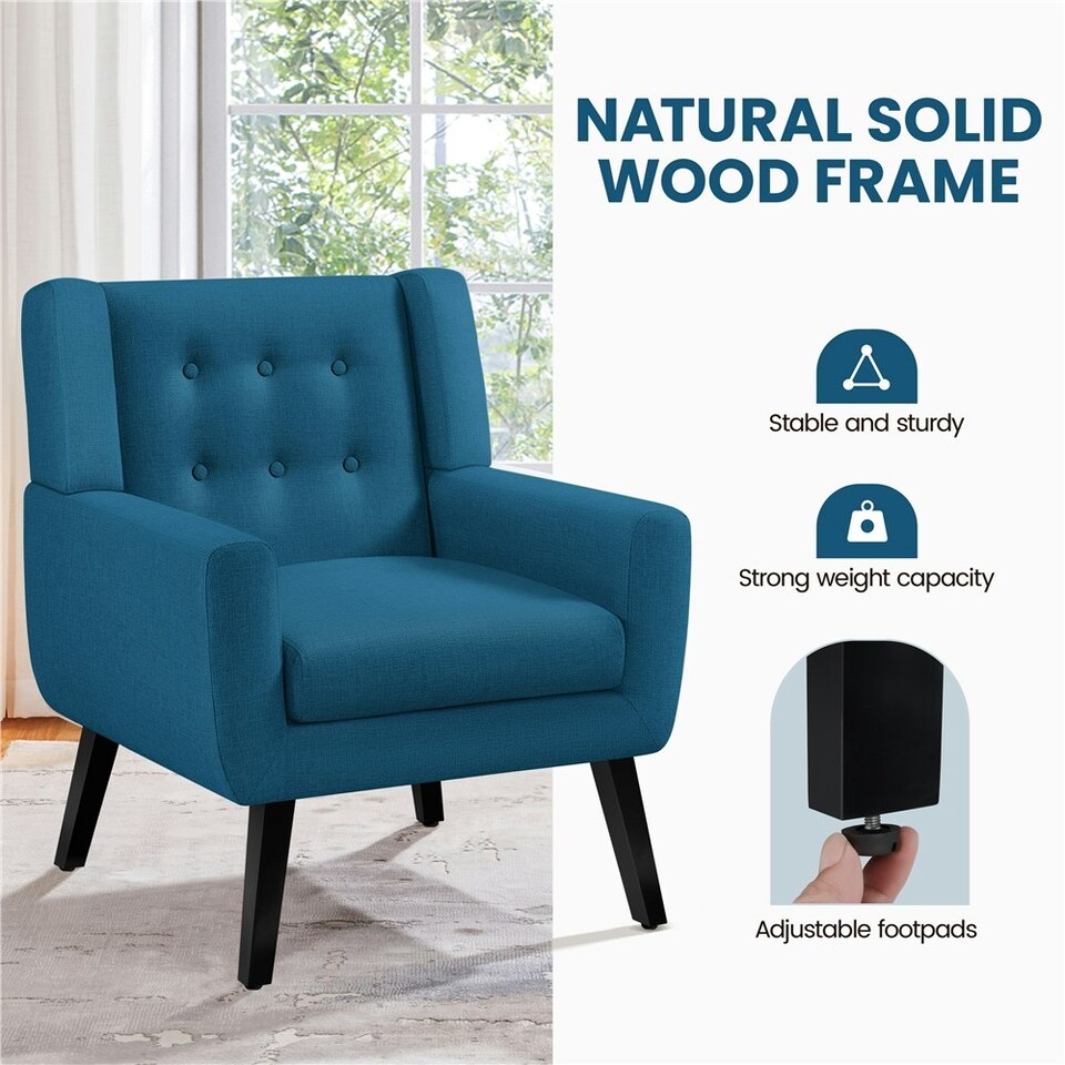 image 1 of Yaheetech Linen Fabric Accent Chair with Wood Legs Removable Cushion Blue | Navy Blue