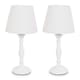 image 4 of ValueLights Sara White Wood Traditional Candle Stick Table Lamp with Tapered Lamp Shade and LED Bulb White