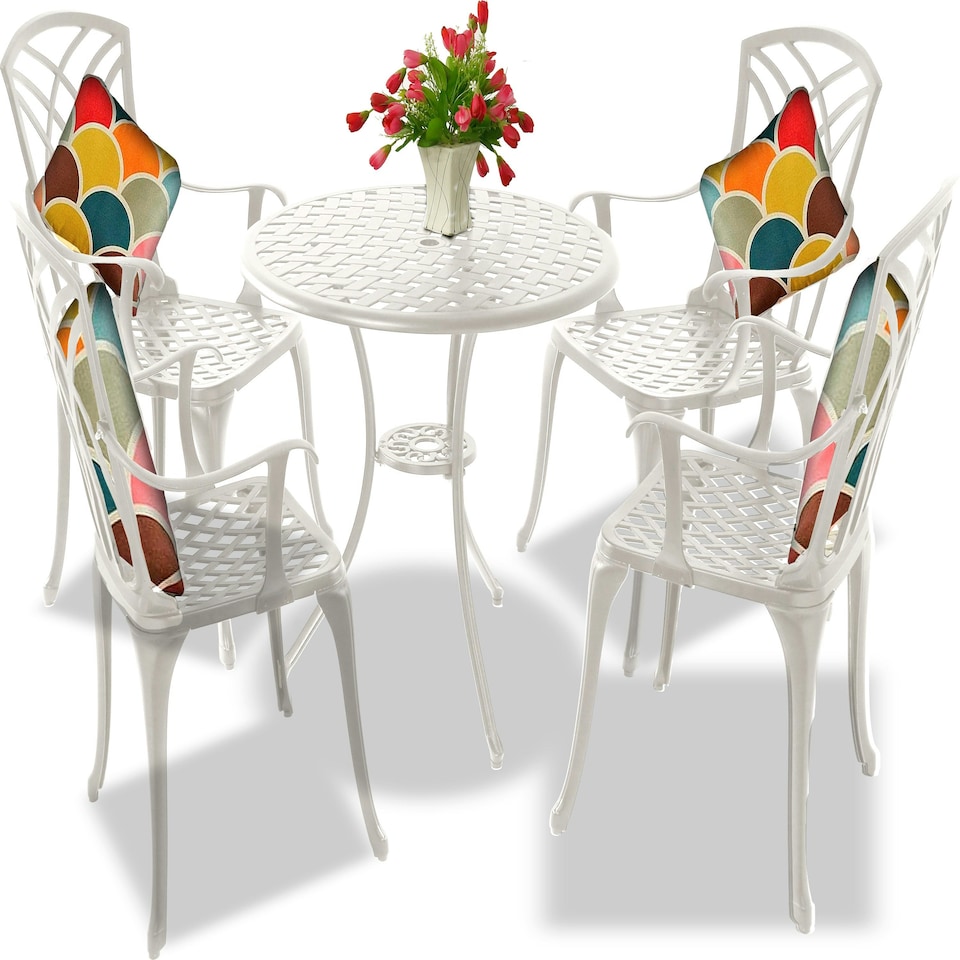 image 1 of Centurion Supports OSHOWA Luxurious Garden and Patio Table and 4 Large Chairs with Armrests Cast Aluminium Bistro Set - White