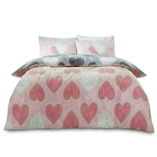 Pretty Hearts Printed Duvet Cover Set Reversible Polycotton Beddings Pink | King