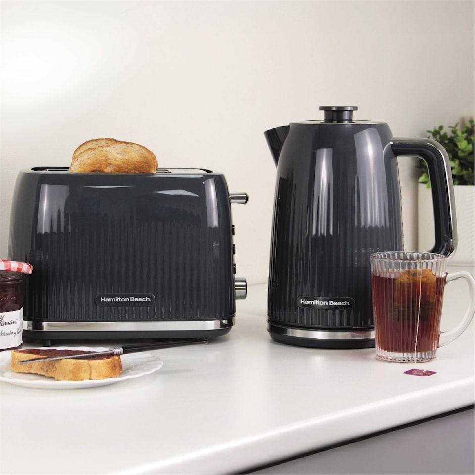 image 1 of Hamilton Beach Miami Kettle & Toaster Set Charcoal Grey