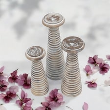 Candlesticks (Set of 3) - Wood - L12 x W12 x H35 cm Brown