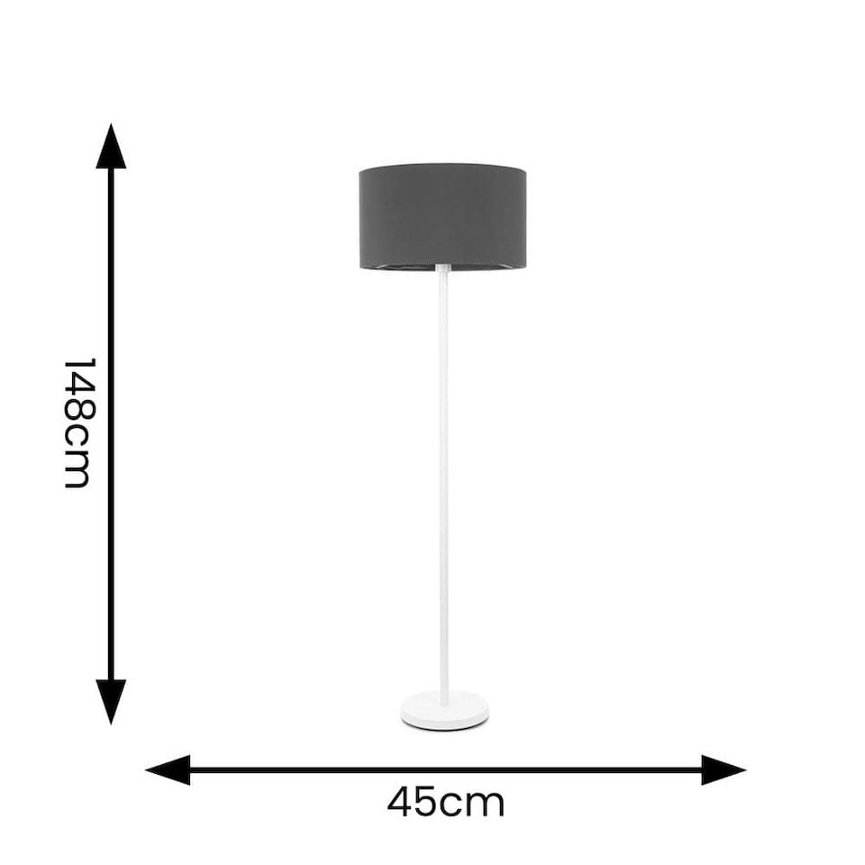 image 1 of ValueLights Charlie White Floor Lamp Charcoal Shade | White