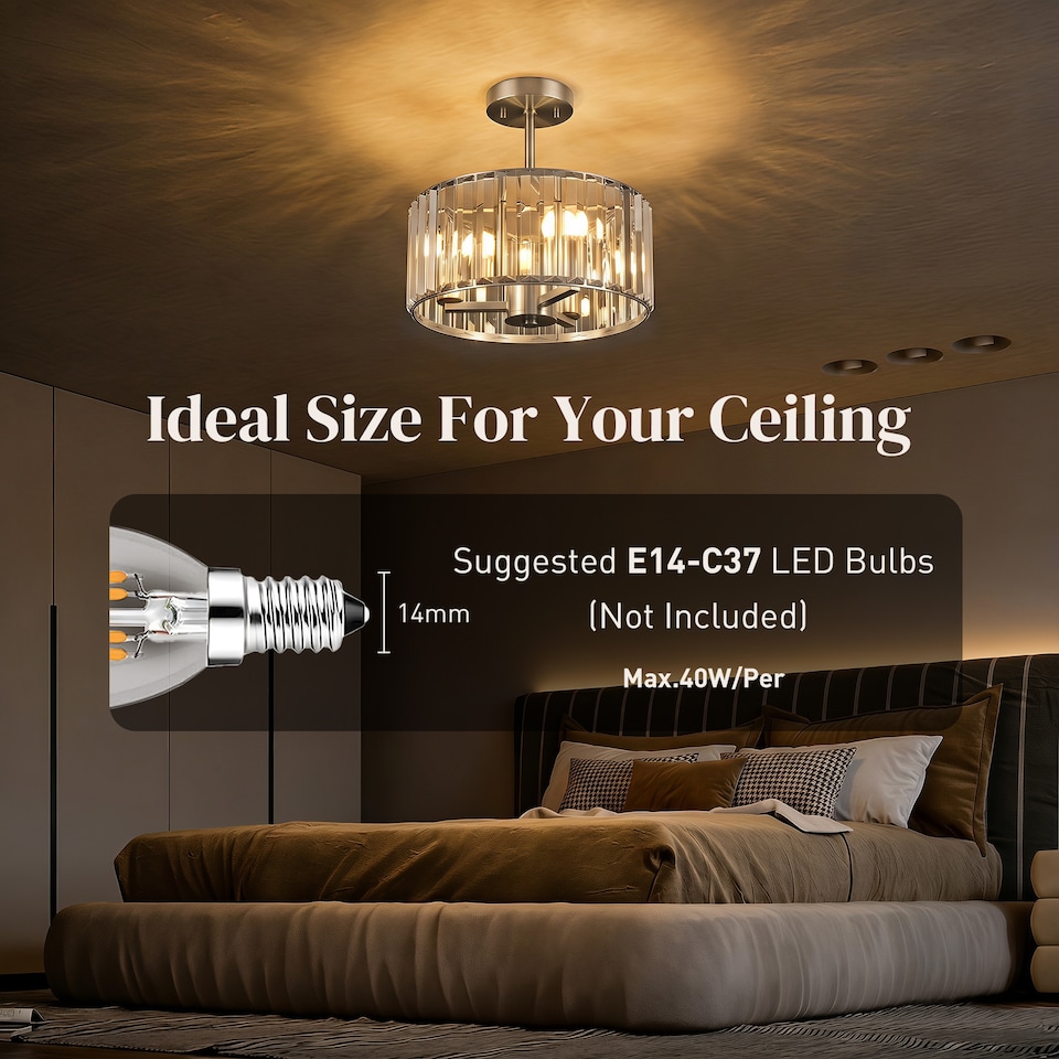 image 1 of HOMCOM Semi Flush Mount Modern Crystal Chandelier Ceiling Light