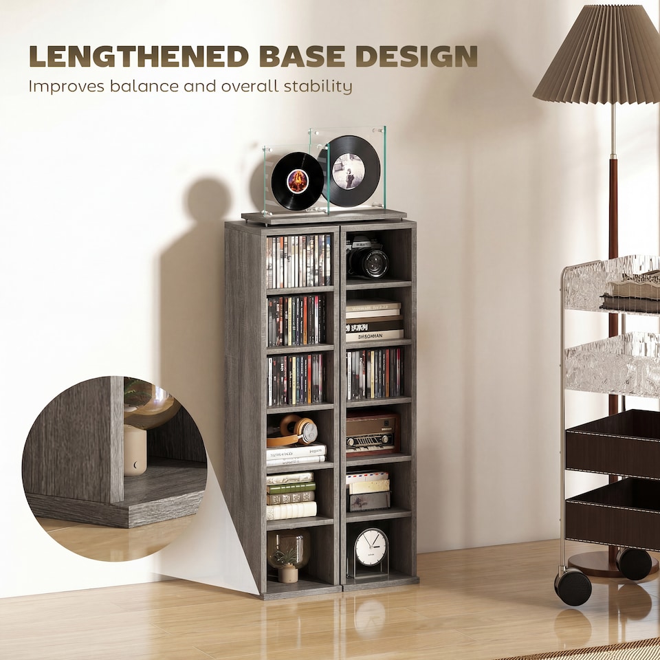 image 1 of HOMCOM Set of 2 CD Storage Units DVD Shelf with Adjustable Shelves | Grey | Distressed Grey | 21W x 22.5D x 88.5H cm
