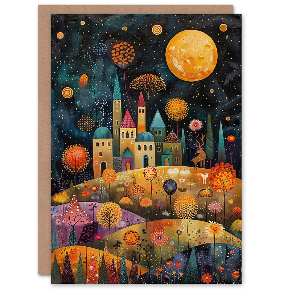 image 1 of Hilltop City Stars Full Moon Colourful Folk Her Birthday Card