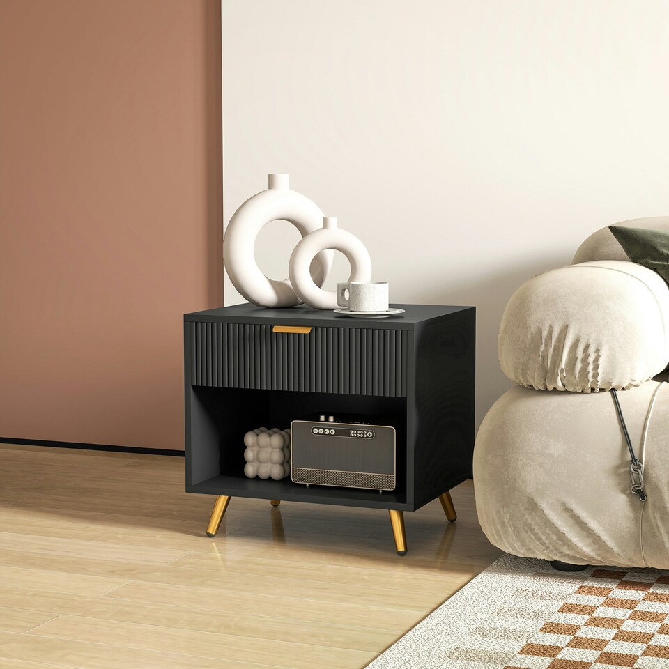 image 1 of HOMCOM Small Table With Drawer, Open Compartment and Handle, Black