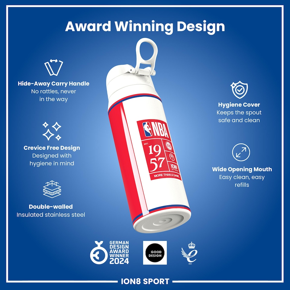 image 1 of NBA x Sport, Insulated Bottle, NBA GameDay, 750ml (24oz) | White | NBA GameDay Detroit Pistons | One Size