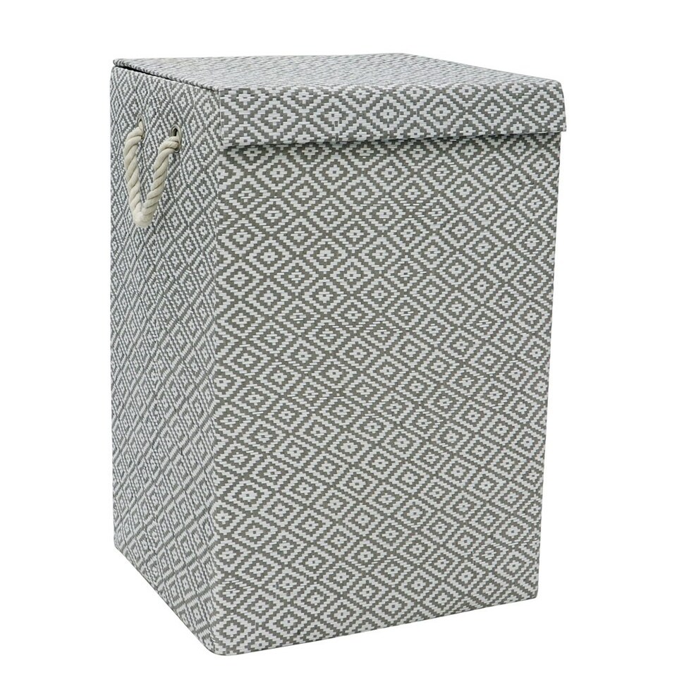image 1 of JVL Argyle Rectangular Foldable Paper Lidded Storage - Light Grey Grey