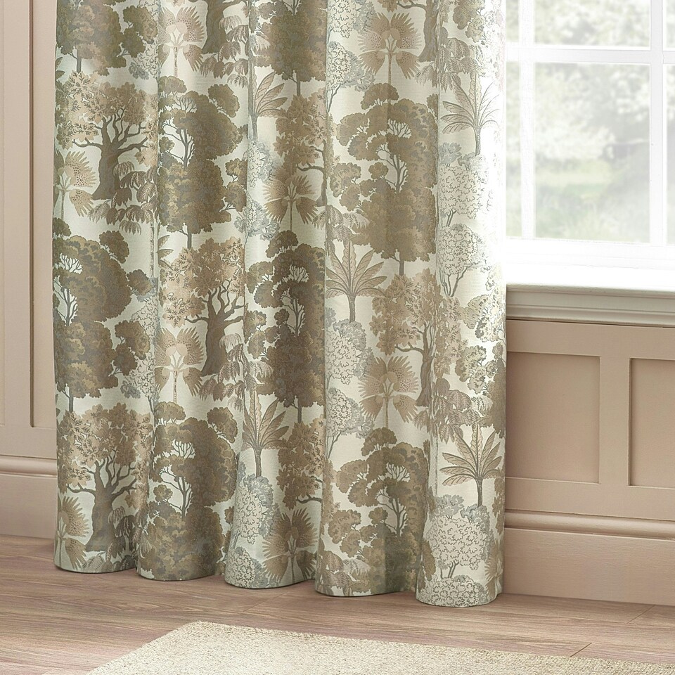 image 1 of Wylder Woodlands Floral Jacquard Natural Eyelet Curtains (W)168cm x (D)183cm | Multi