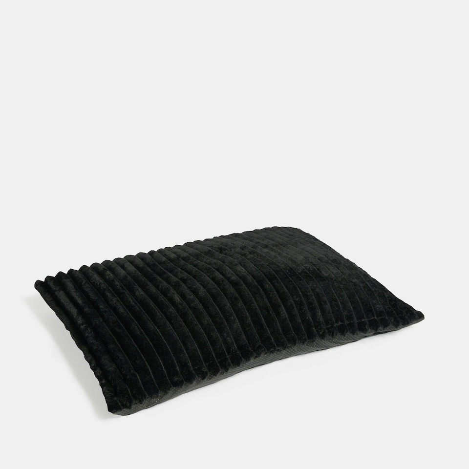 image 1 of OHS Ribbed Fleece Rectangular Soft Warm Cosy Plump Plush Pet Dog Cat Cushion Bed, 80x60cm Black | L