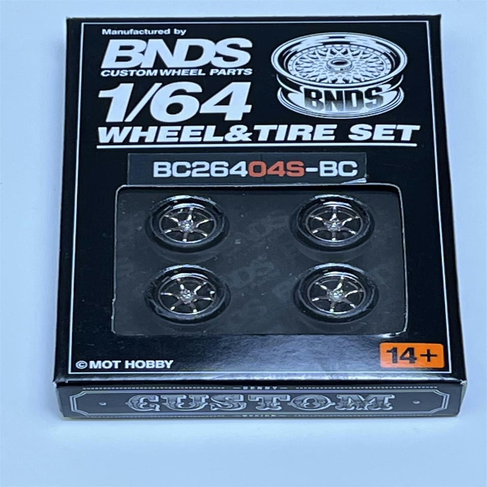 image 1 of BNDS Custom Wheel Parts Wheel and Tyre Set Black Chrome 1:64 MOT Hobby BC26404SBC
