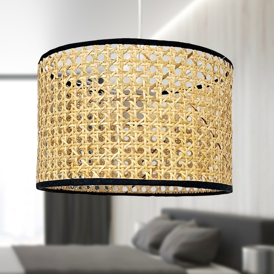 image 1 of Set of 2 Kona - Natural Rattan 25 cm Easy Fit Pendant Shades | Cream | Medium | 2