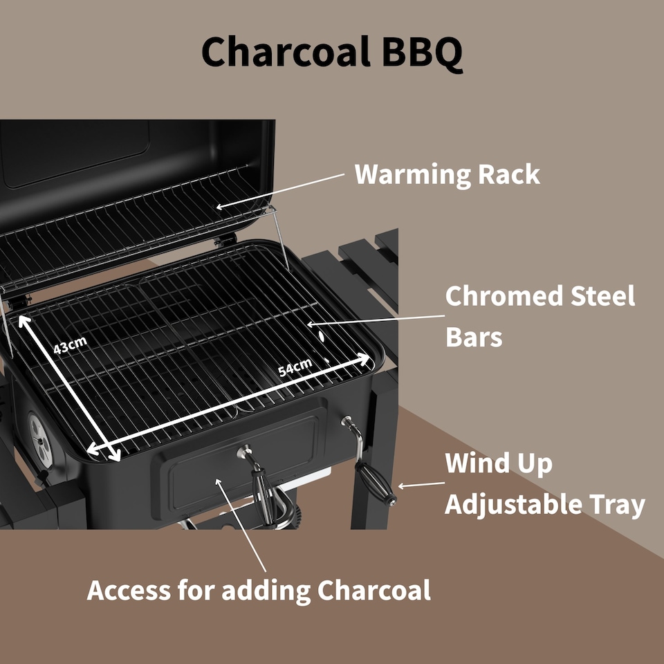 image 1 of Woodland Grill Charcoal BBQ Grill with Foldable Side Shelves, Black - OC01CBQ1032 | Black | 1
