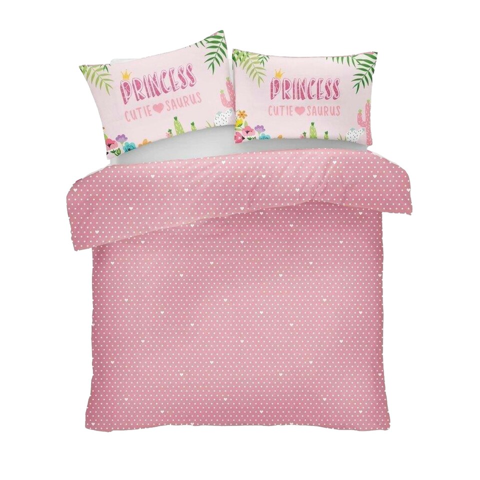 image 1 of Cutie-Saurus Spotted Fitted Bed Sheet Set - Pink/White - Single Pink | Single