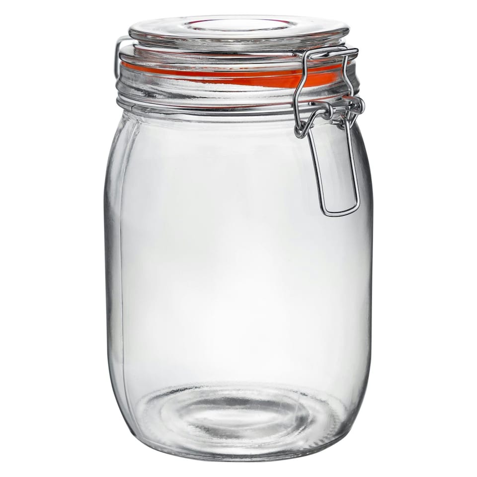 image 1 of Argon Tableware Glass Storage Jars with Labels - 1 Litre - Orange Seal - Pack of 3