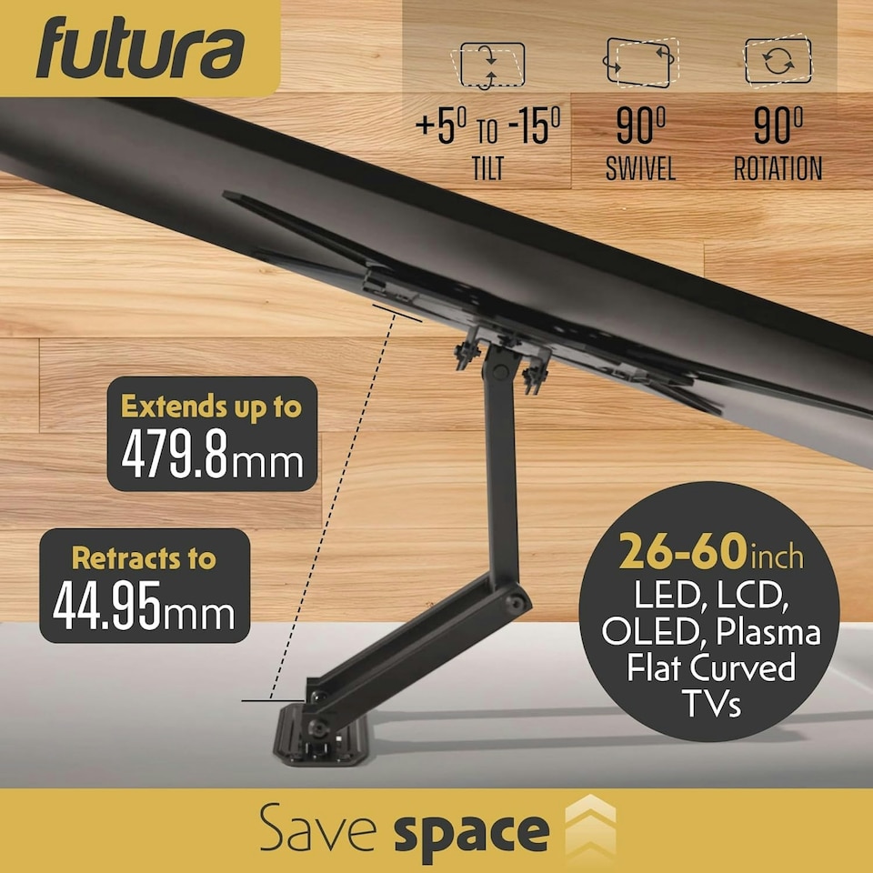 image 1 of Futura Heavy-Duty Universal TV Wall Mount Bracket for 26-60 Inch TVs, Tilt & Swivel Motion
