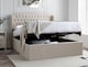 image 2 of 4ft6 Double Velvet Natural ottoman fabric upholstered buttoned storage gas lift up bed frame. Front lift up underbed storeage bed frame