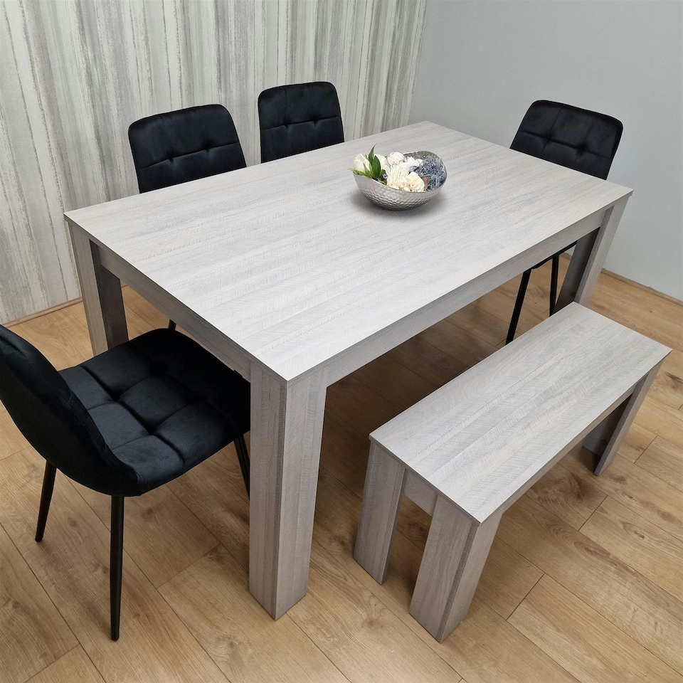 image 1 of Dining Table and 4 Chairs With Bench Grey 4  Grey Velvet Chairs Wood Dining Set Furniture | Grey | One Size | 6