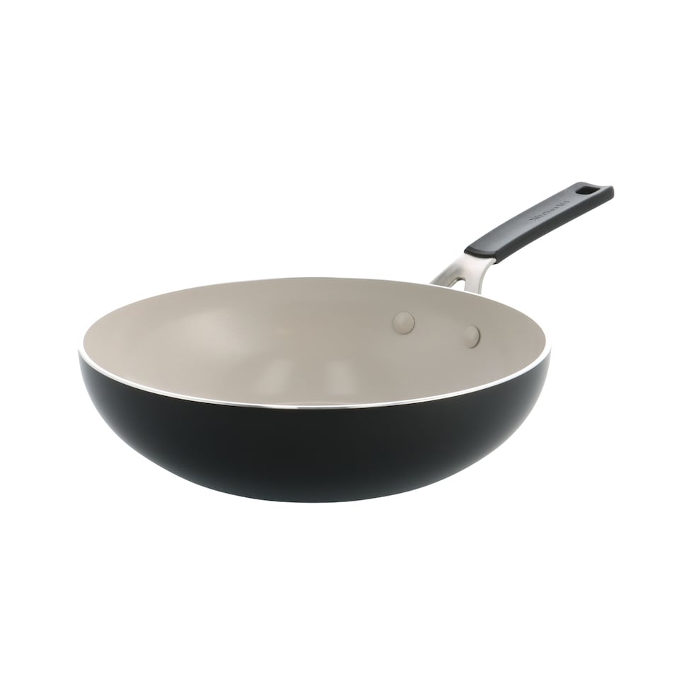 image 1 of KitchenAid Coloured Aluminium Wok, 28cm, Matt Black