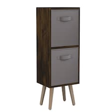 Rustic Brown 2-Tier 2-Drawer Cube Shelving Unit with Scandinavian Legs | Grey | Grey & Pine | 1