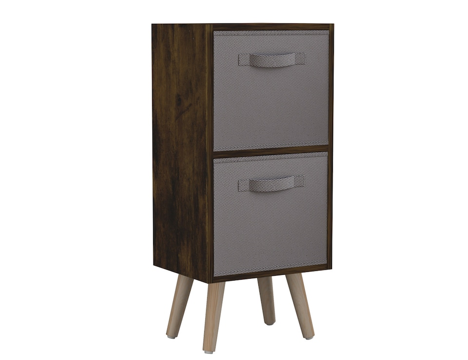 image 1 of Rustic Brown 2-Tier 2-Drawer Cube Shelving Unit with Scandinavian Legs | Grey | Grey & Pine | 1